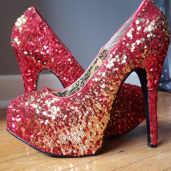 Bordello 🕺 red/gold sequined pumps - Picture 2 of 3